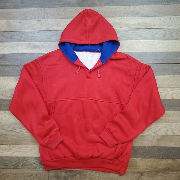 Vintage Other - Vintage 80s Thermal Lined Red Pullover Hoodie